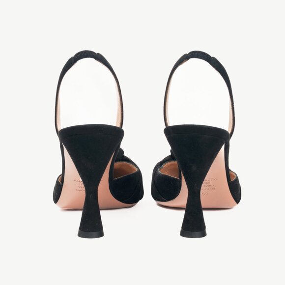 Aquazzura Kiki Sling 85 Black Suede Knotted Heels - Picture 3 of 10